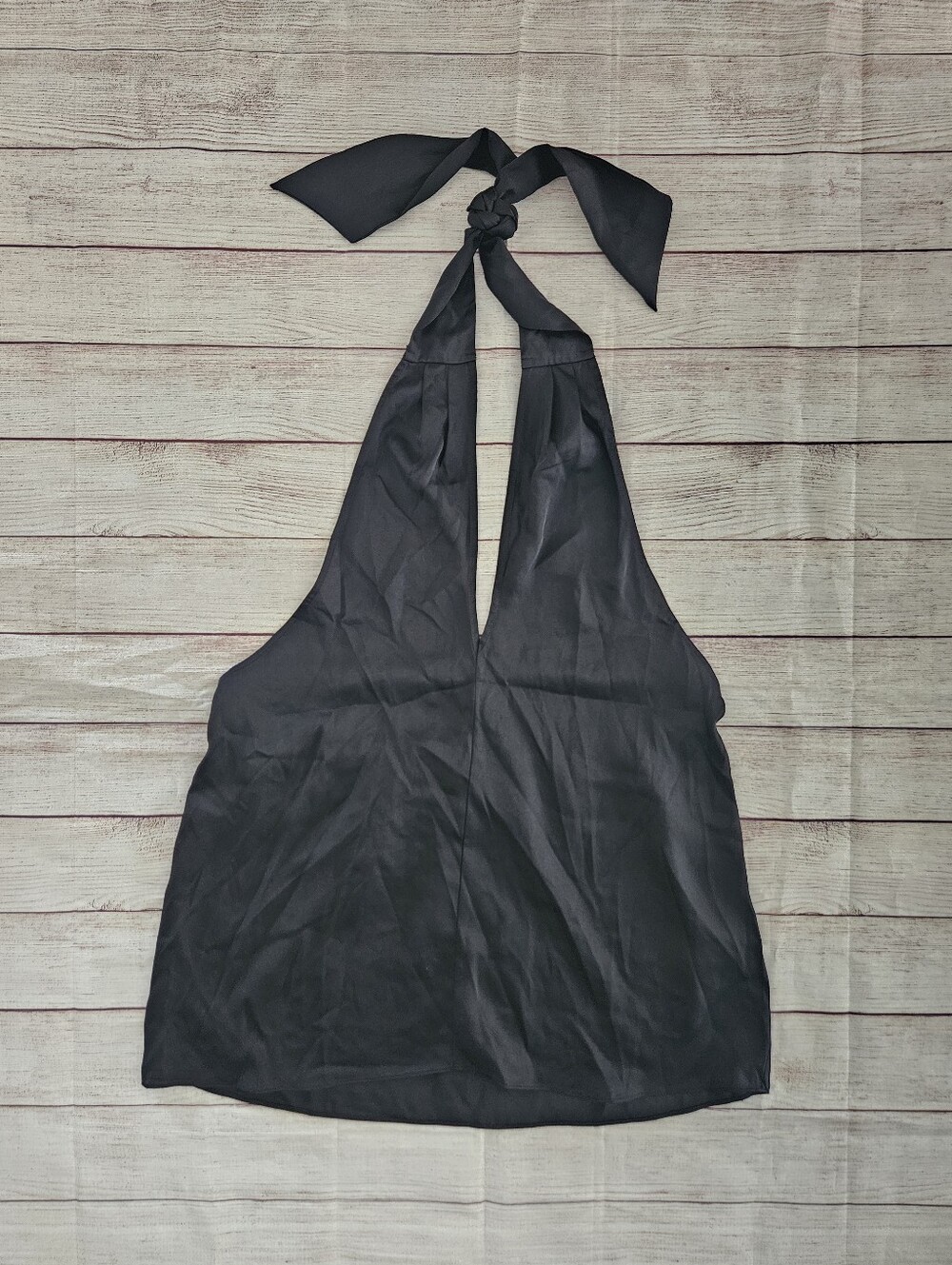 INC Black Satin Halter Tie-Back Top